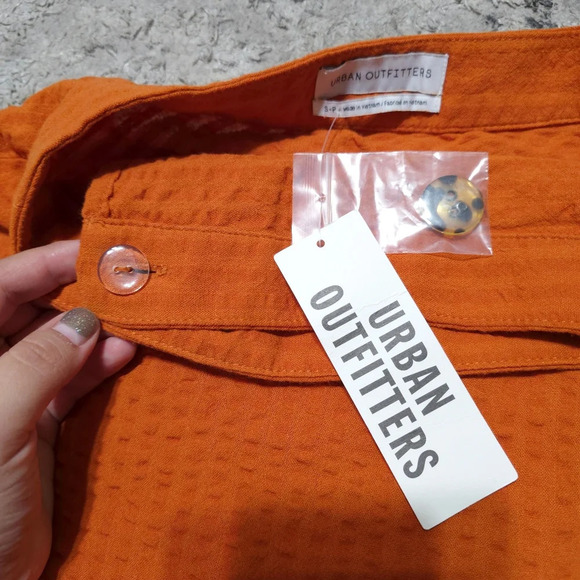 URBAN OUTFITTERS Orange Seersucker Wrap Mini Skirt, Linen Blend, Pleated Back, S - Picture 8 of 15